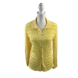 Zara Womens Large Butter Yellow Textured Knit Long Sleeve Summer Polo